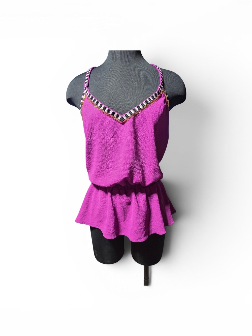 Bebe Purple Beaded V-Neck Peplum Camisole Size XL